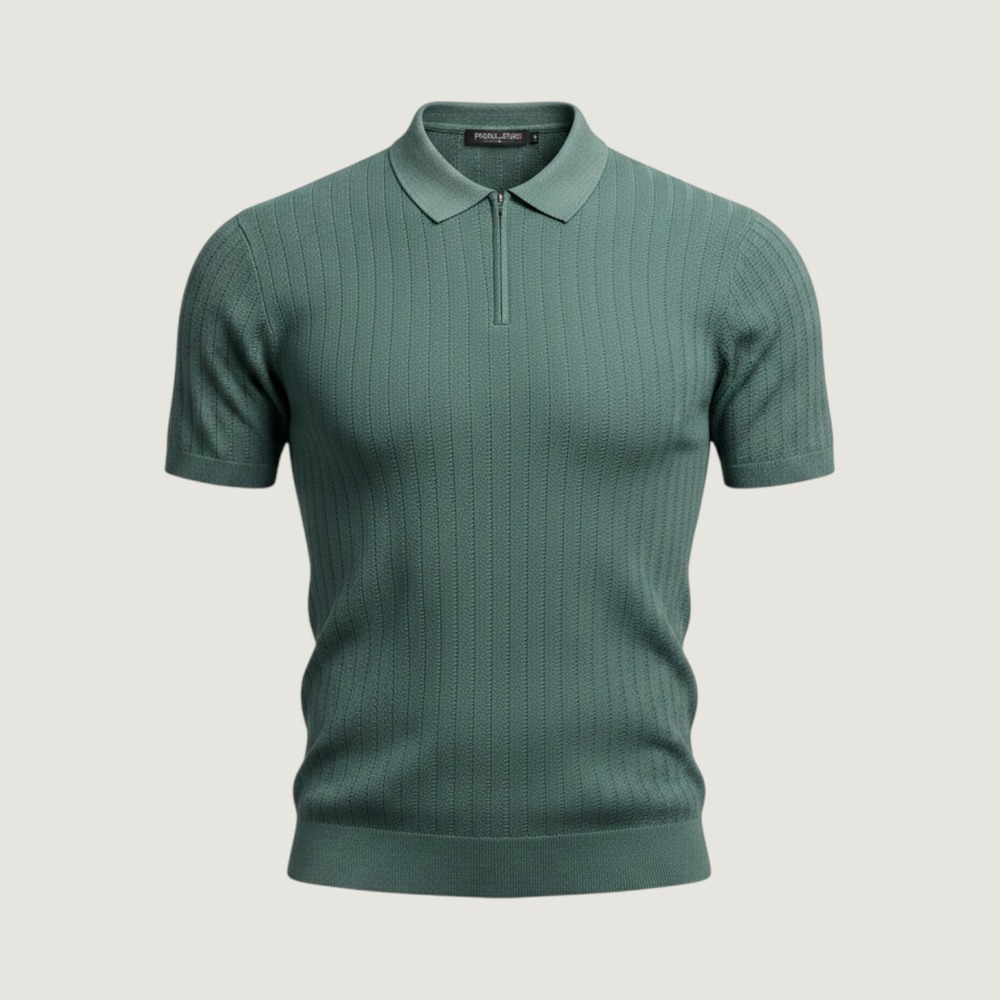PJ Paul‎ Jones Mens 2XL Green Knit Polo Shirt Quarter Zip Short Sleeve Textured